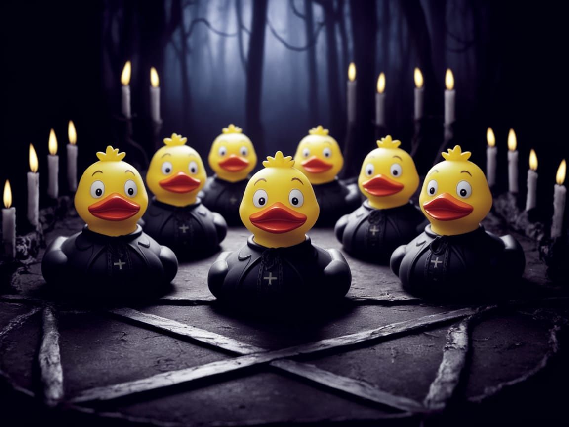 Cult Ducks in Ominous Twilight: Dark Fantasy Photography