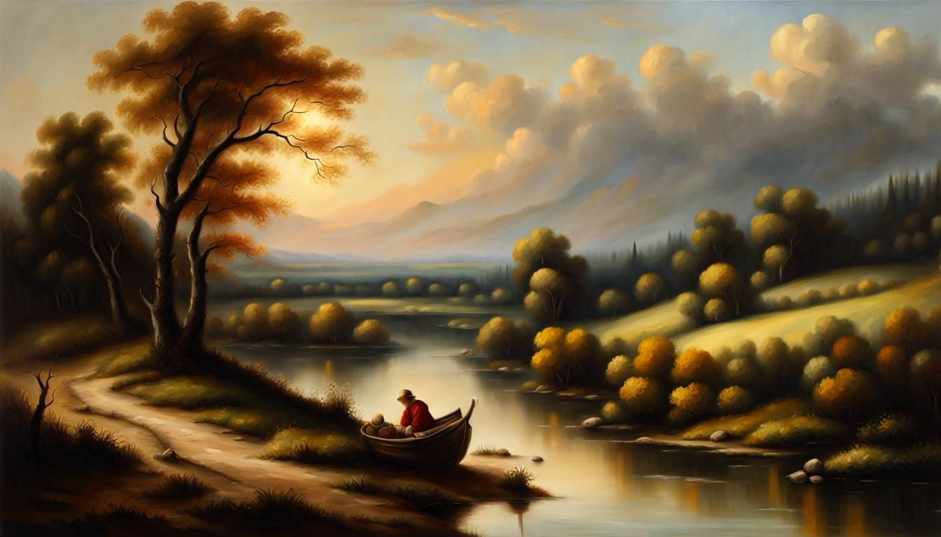 Landscape Oil Painting in Rembrandt Style