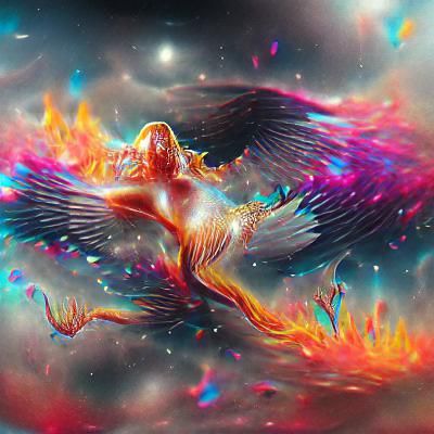 Holographic Phoenix: Cosmic Visionary Art