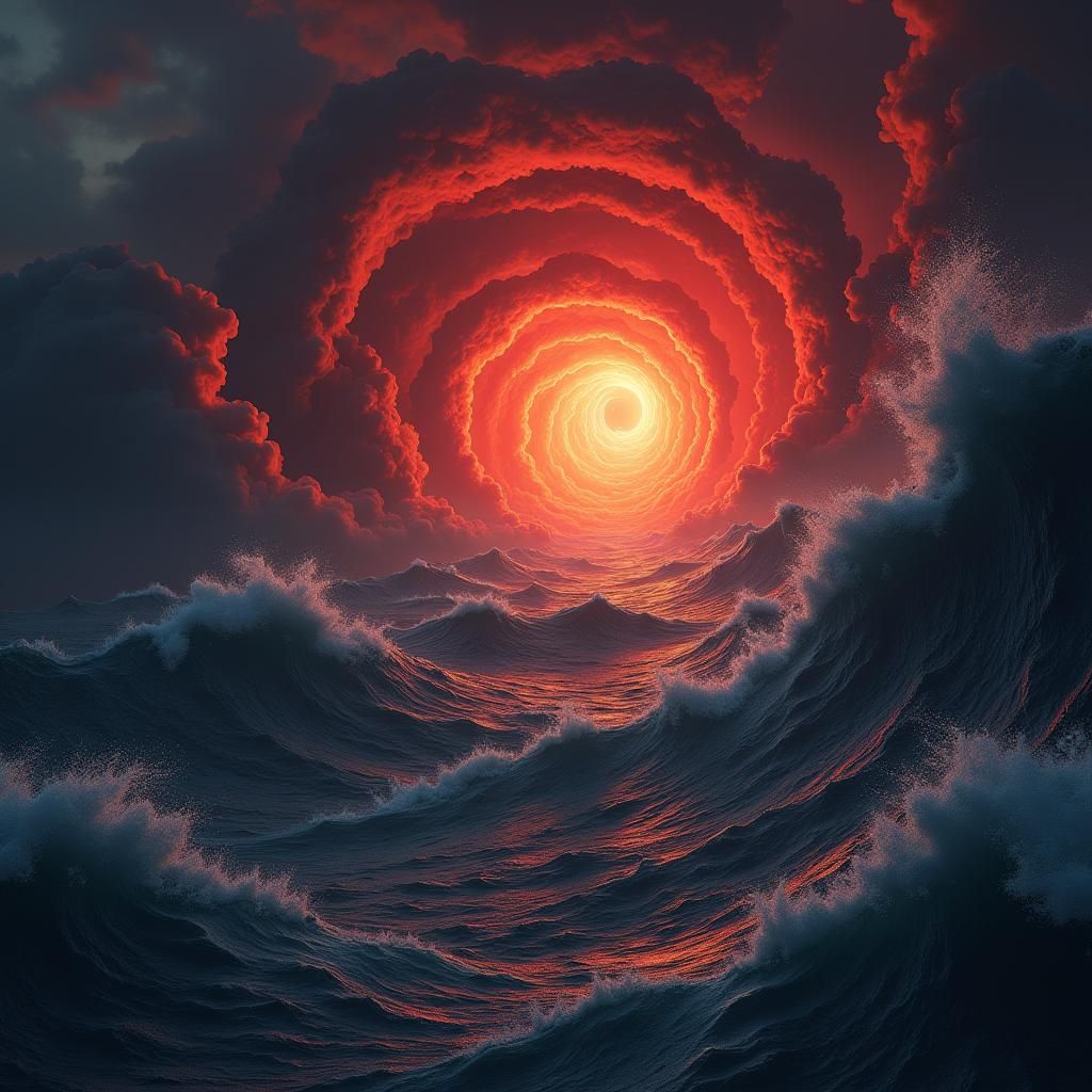 Inky Vortex Sweeping Fiery Sky: Fantasy Concept Art