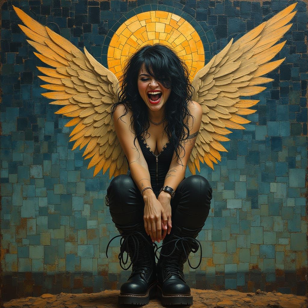 Neo-Cubist Punk Angel Mosaic Digital Painting