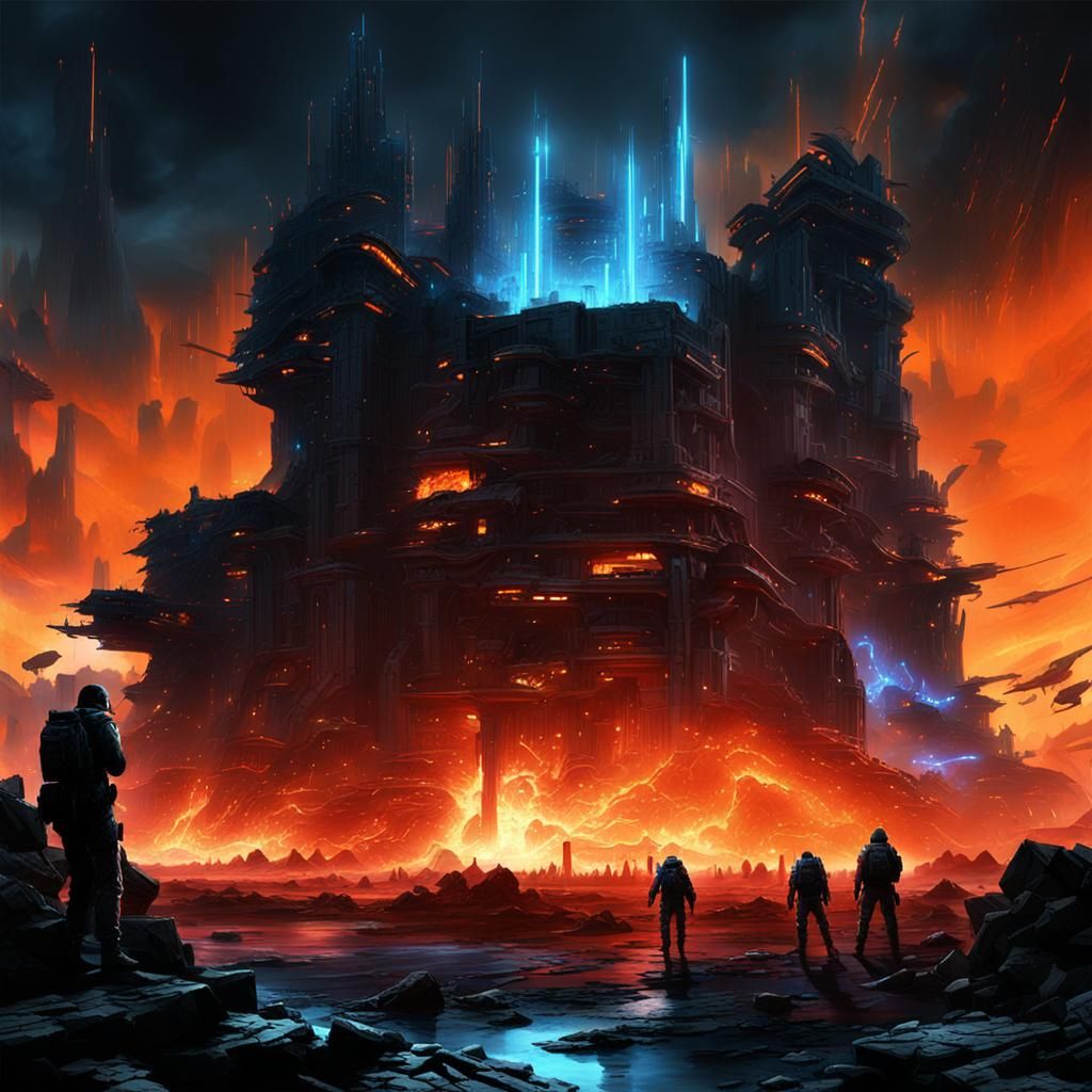 Last Bastion of Humanity Under Siege: Gritty Neon Fortress