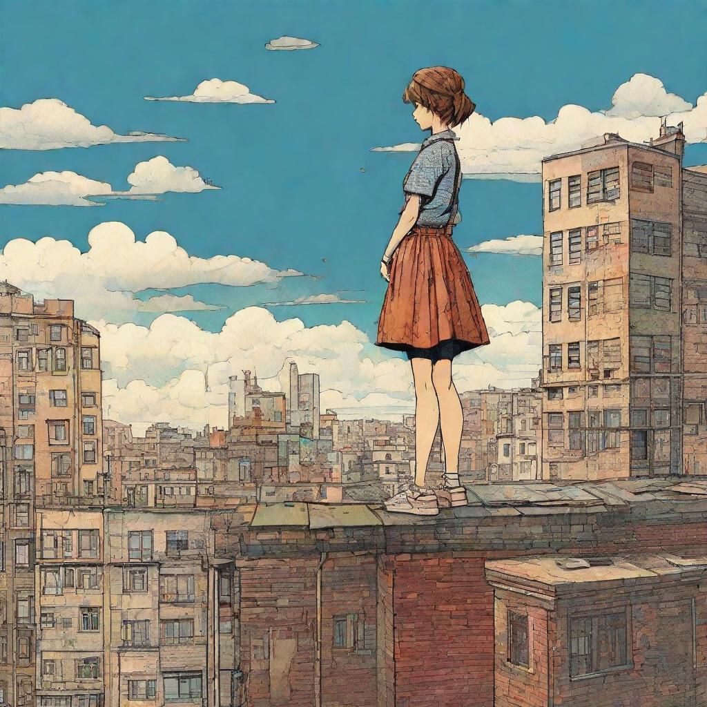 Girl on Rooftop: Dadaism Surrealist Illustration