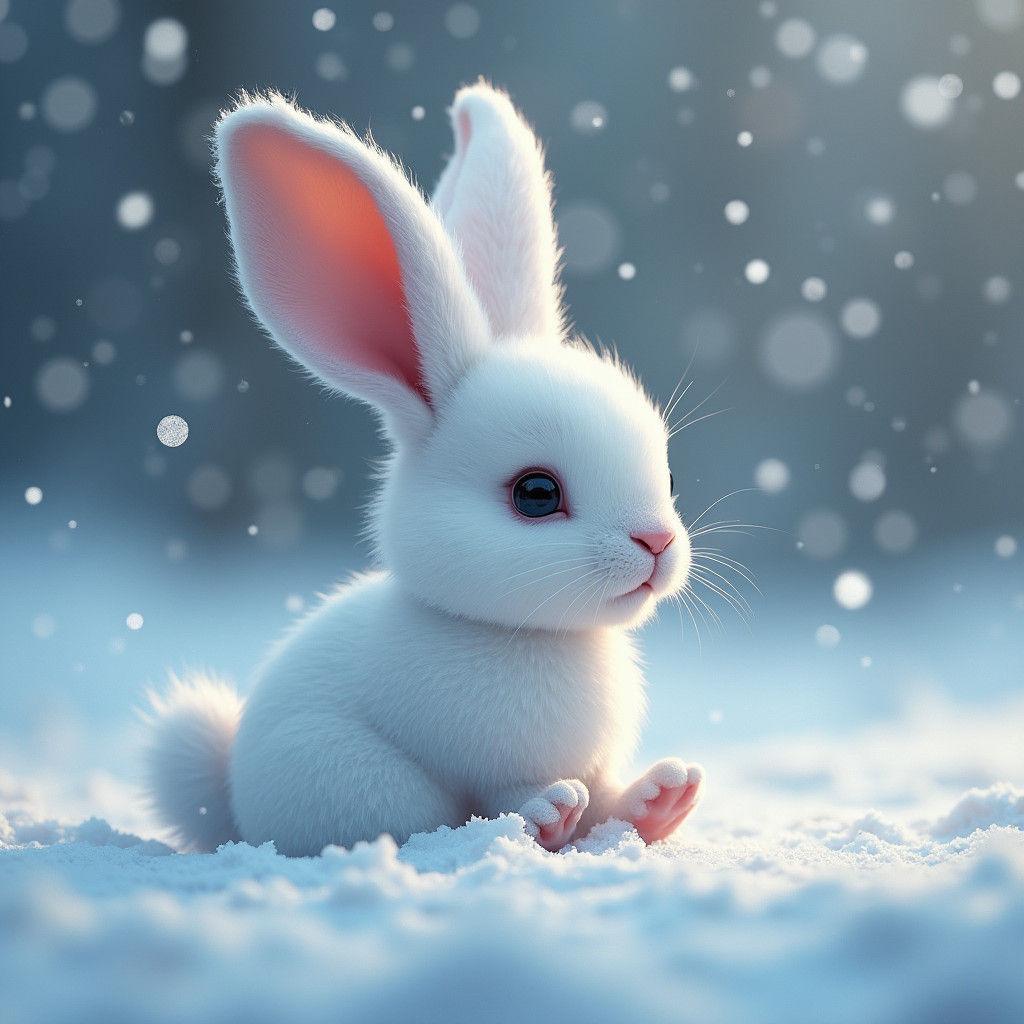 Enchanted White Bunny in Winter Wonderland
