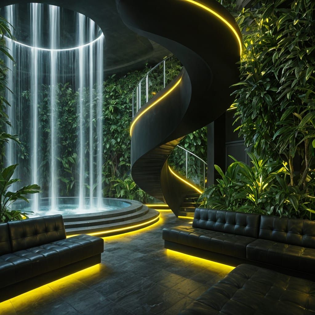 Space Age Luxury Spa with Waterfalls