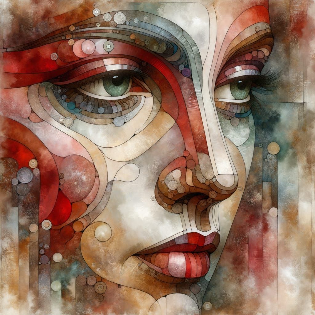Woman's Face in Watercolor and Mixed Media