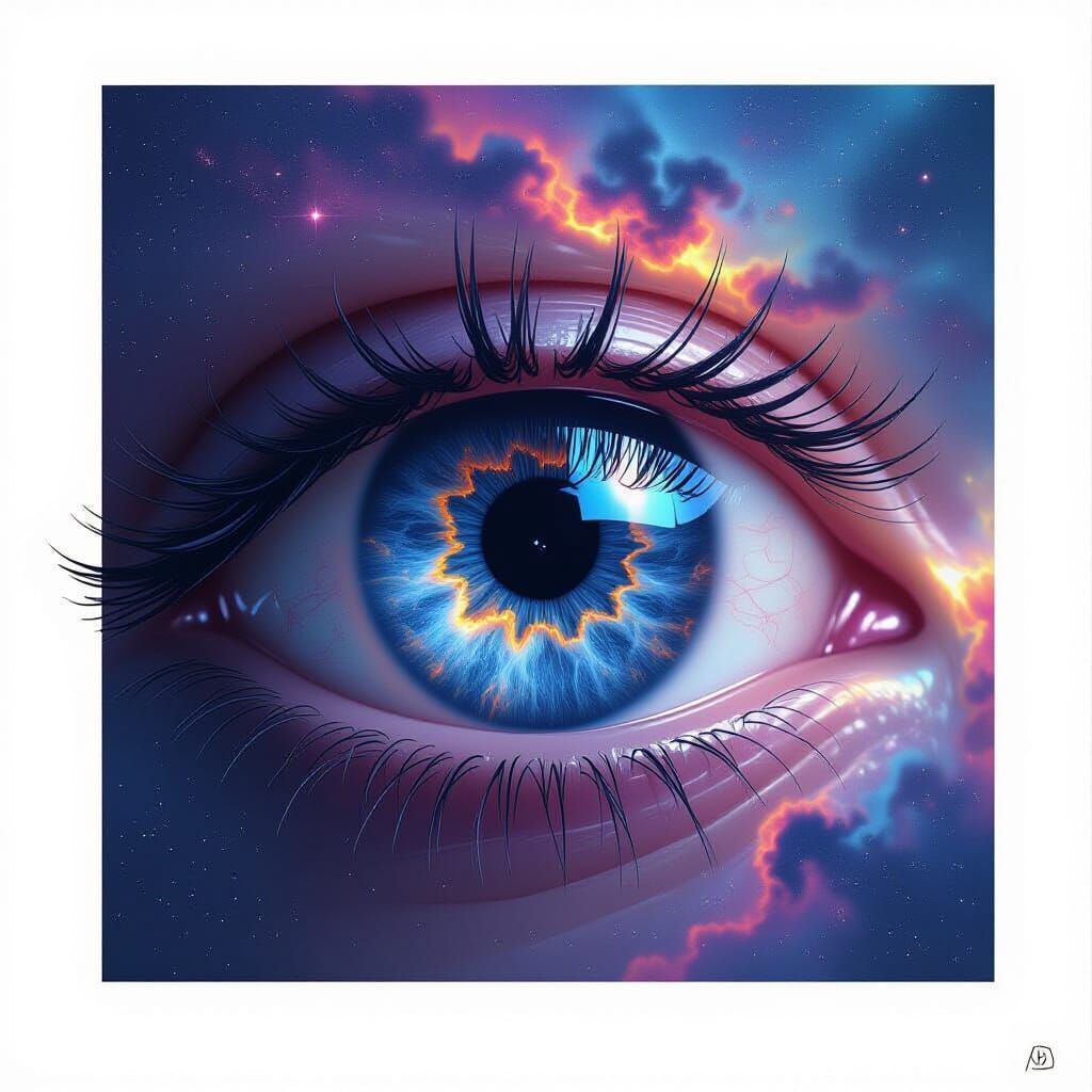 Eye Reflecting Orion Nebula in Digital Art Style