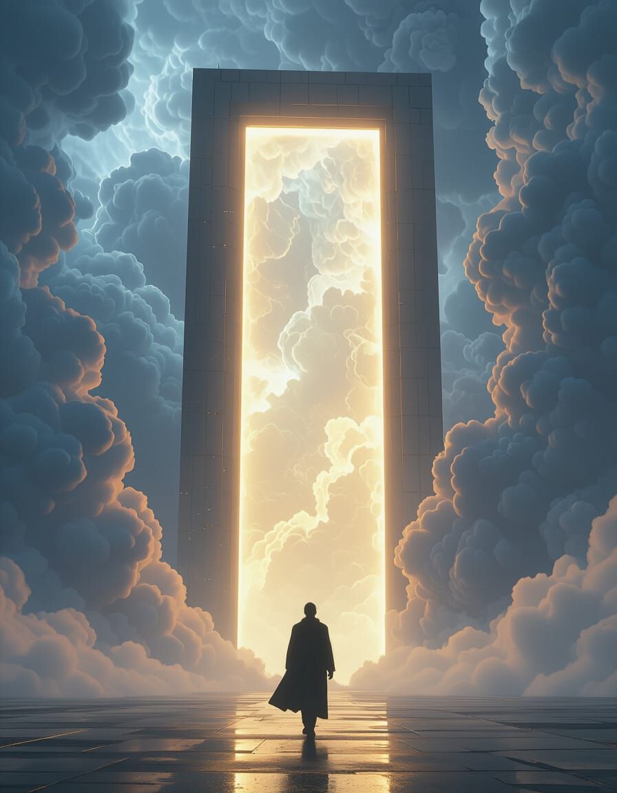 Giant Doorway in Storm Clouds: Cinematic Surrealism
