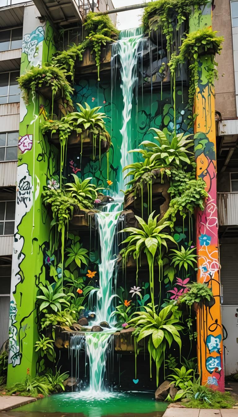 Green Waterfall at ACE Chemicals in Graffiti Art Style