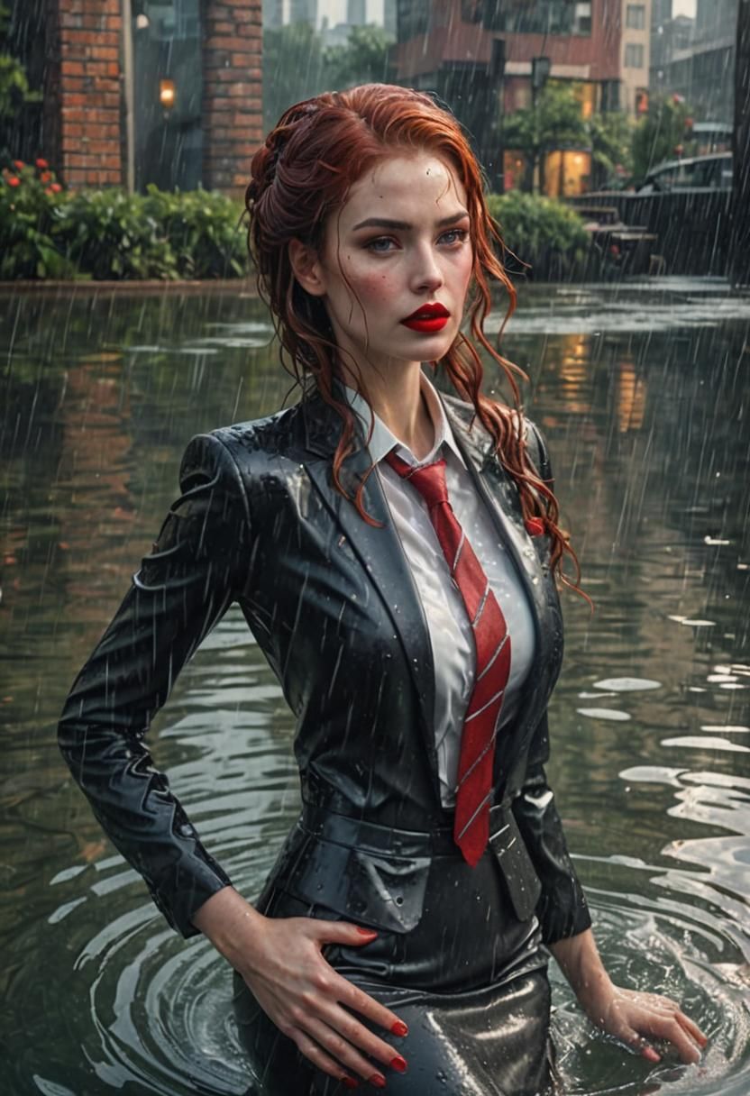 Glamorous Woman in Wet Suit: Detailed Digital Painting
