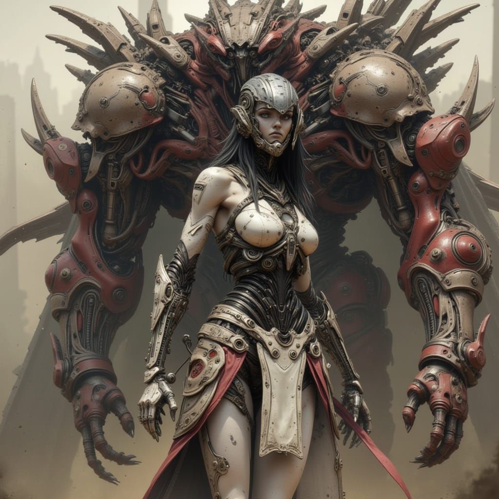 Female Gladiator Fights Orc in Steel Punk Style