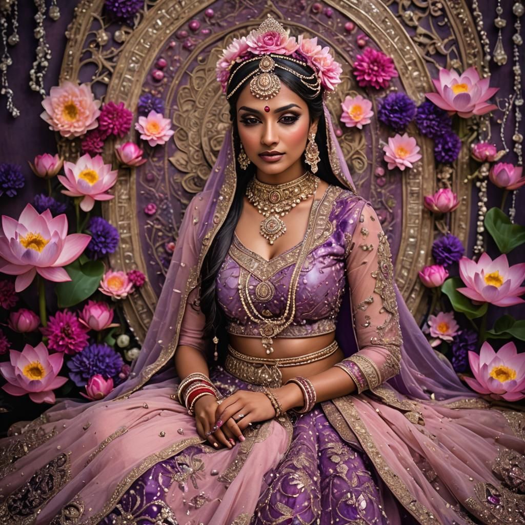 Lotus Lehenga: Hyperrealistic South Asian Woman Portrait