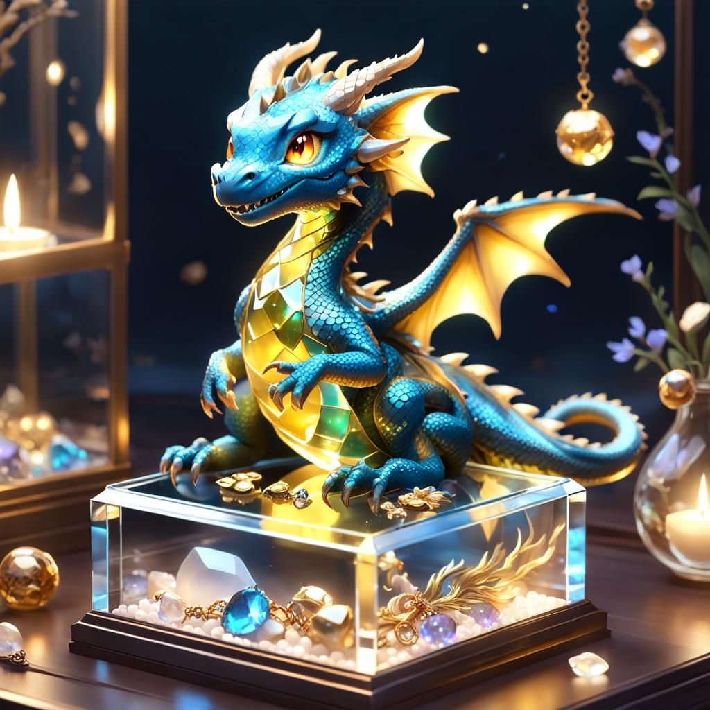 Cute Baby Dragon in Jewelry Box, Anime Art
