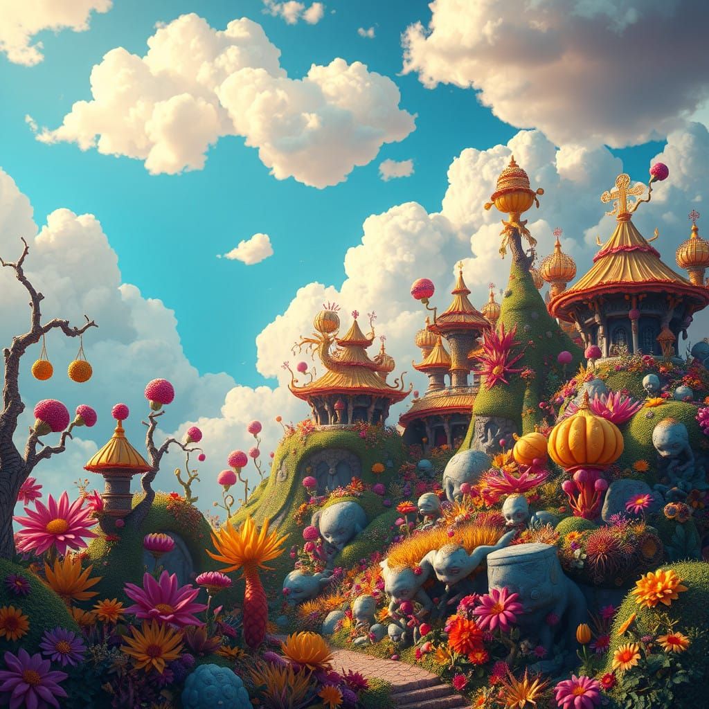 Whimsical Fantasy Scene in Dreamlike Worlds Style