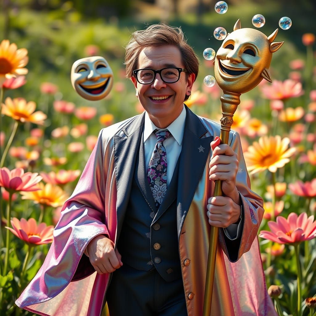 Rick Moranis as Guardian of Laughter in Vibrant Celestial Sc...