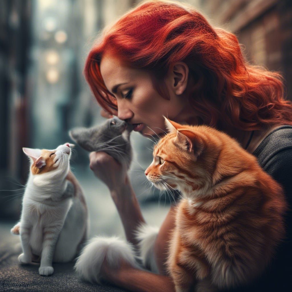 Ghostly Affection: A Red Cat's Gentle Kiss