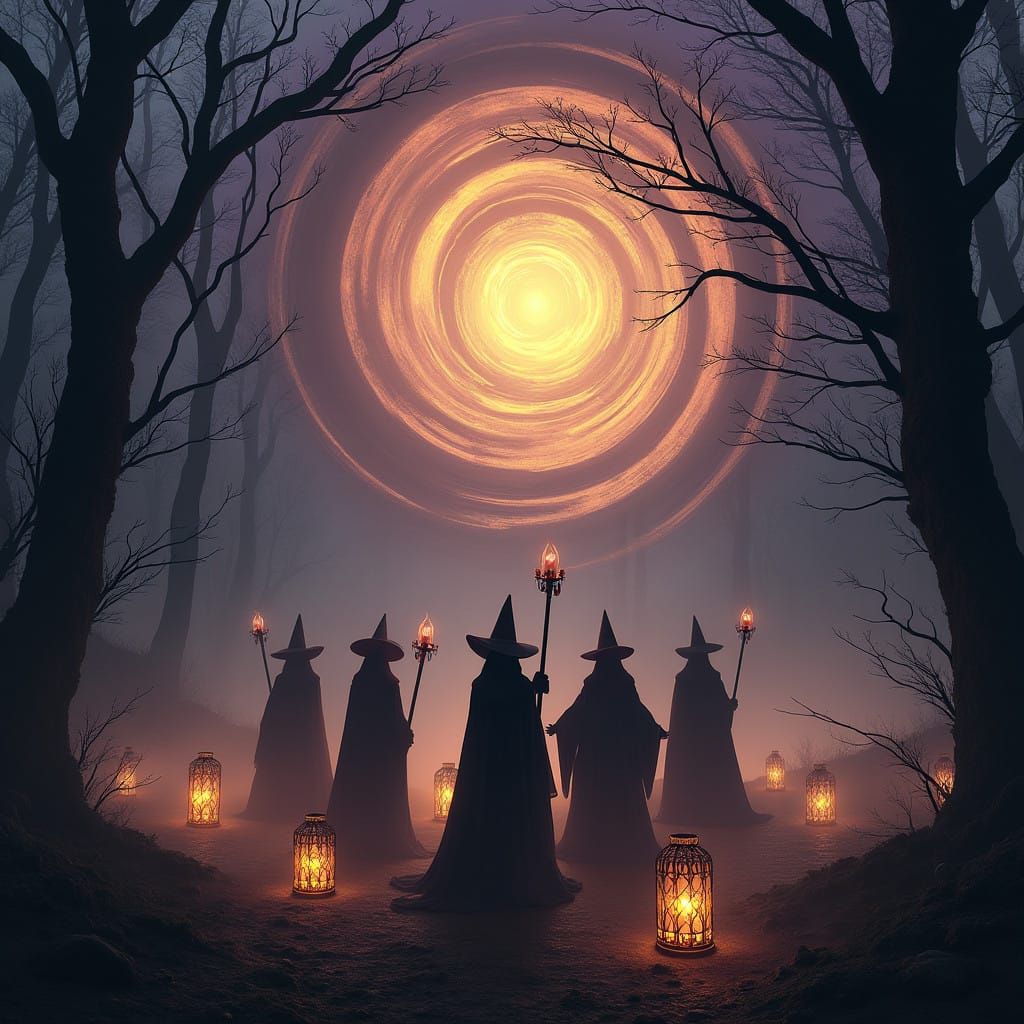 Witches Gather Under a Mysterious Vortex