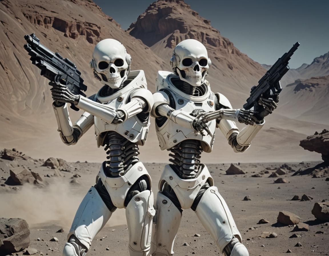 Dynamic pose, Twyla Tharp, a skeleton wearing white armor sp...