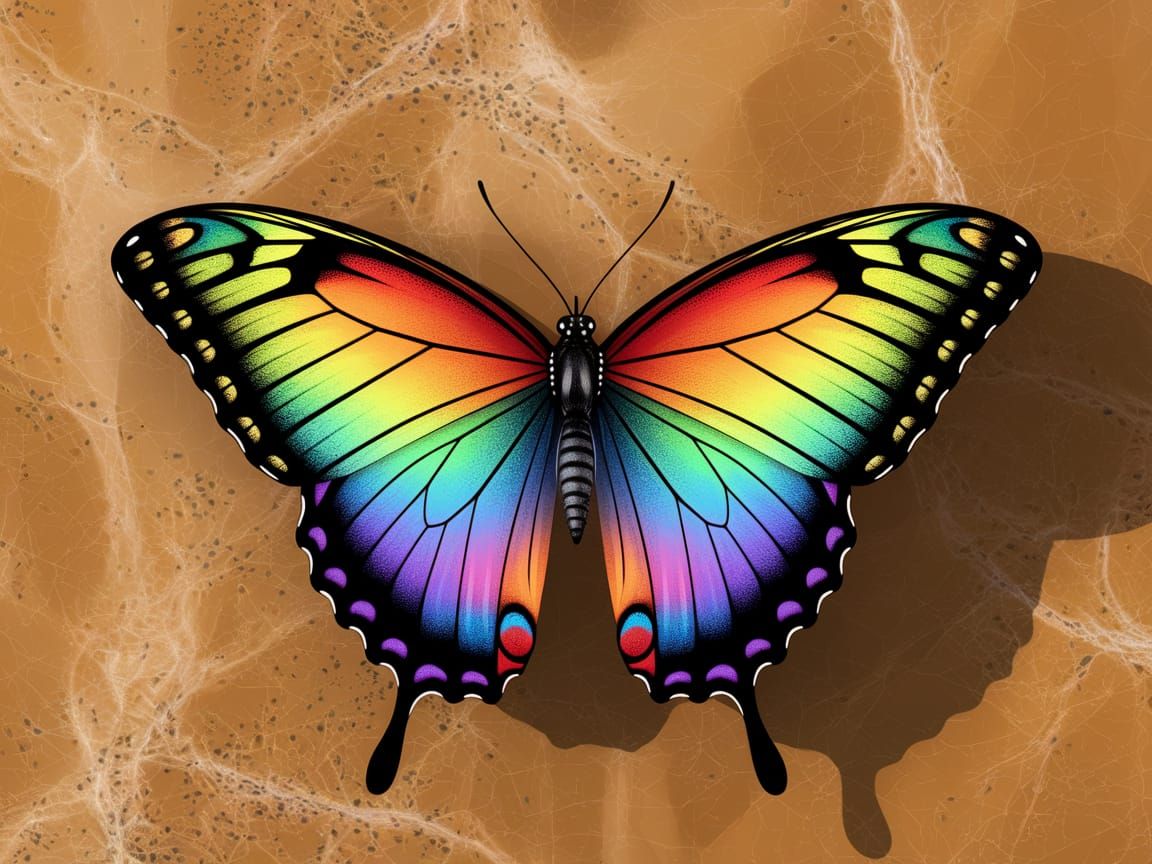 Colorful Butterfly with Rainbow Wings in Photorealistic Styl...