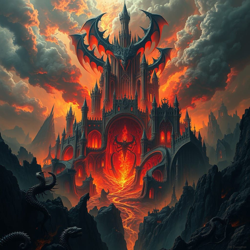 Surreal Landscapes of Hell Unfold in Dark Fantasy Matte Pain...