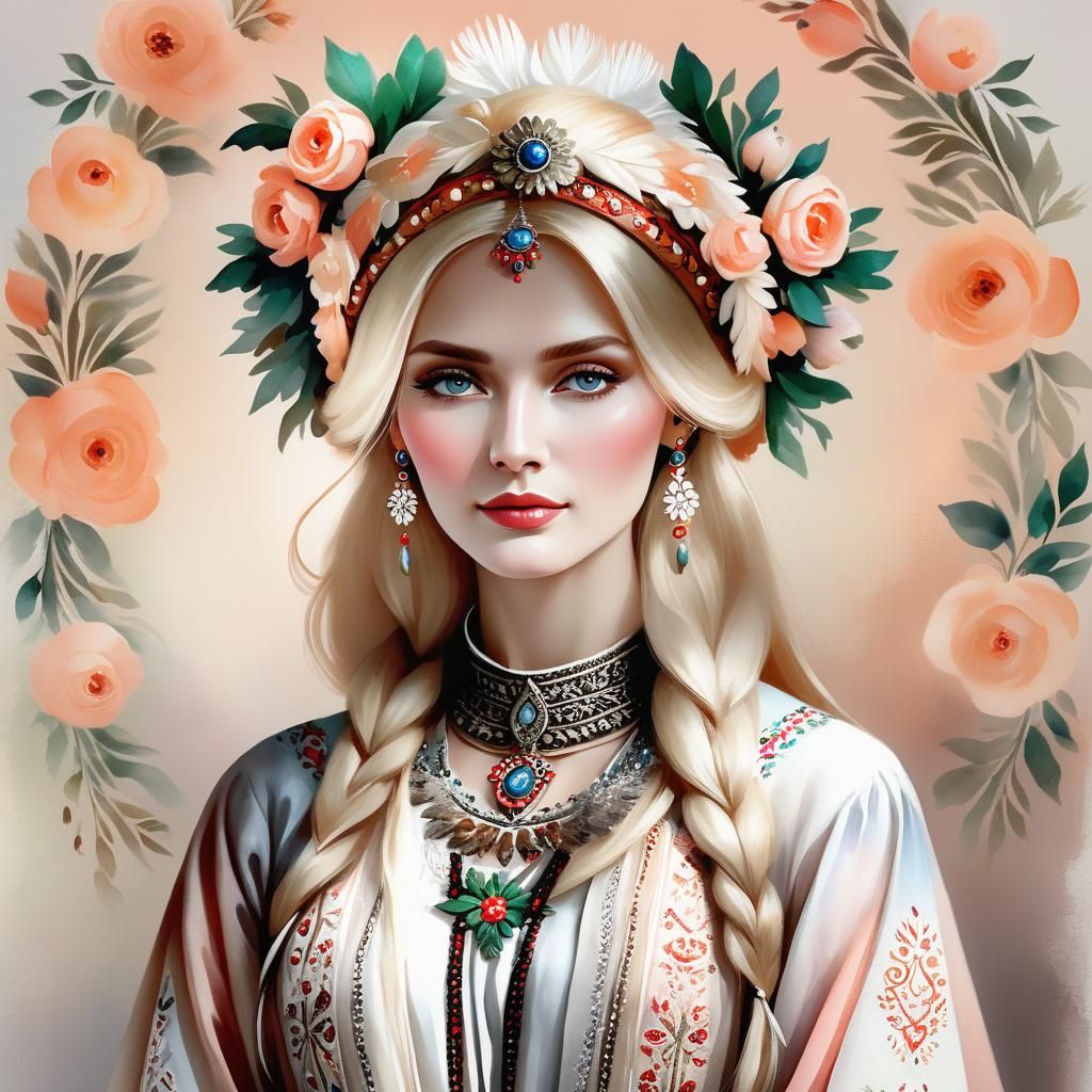 Russian Beauty in Folk Art Style