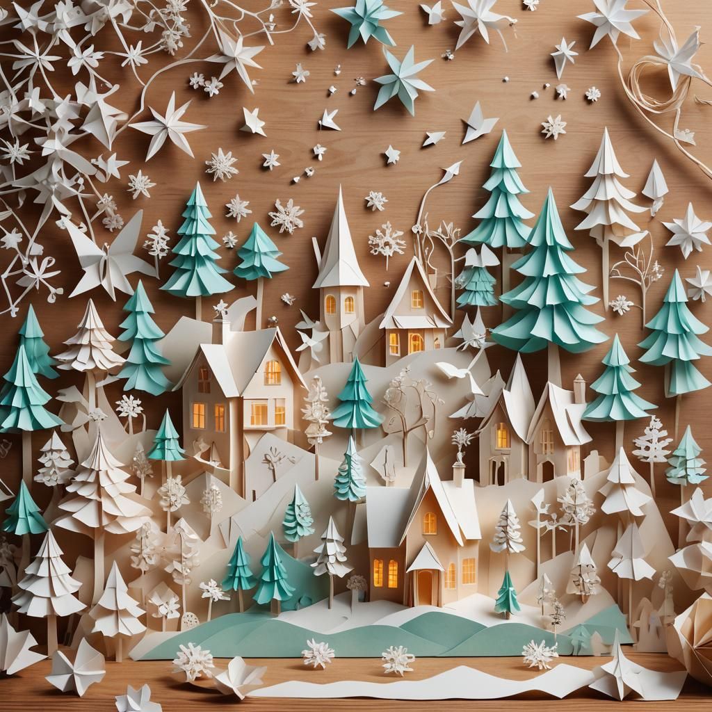 Intricate Papercraft Winter Wonderland Scene