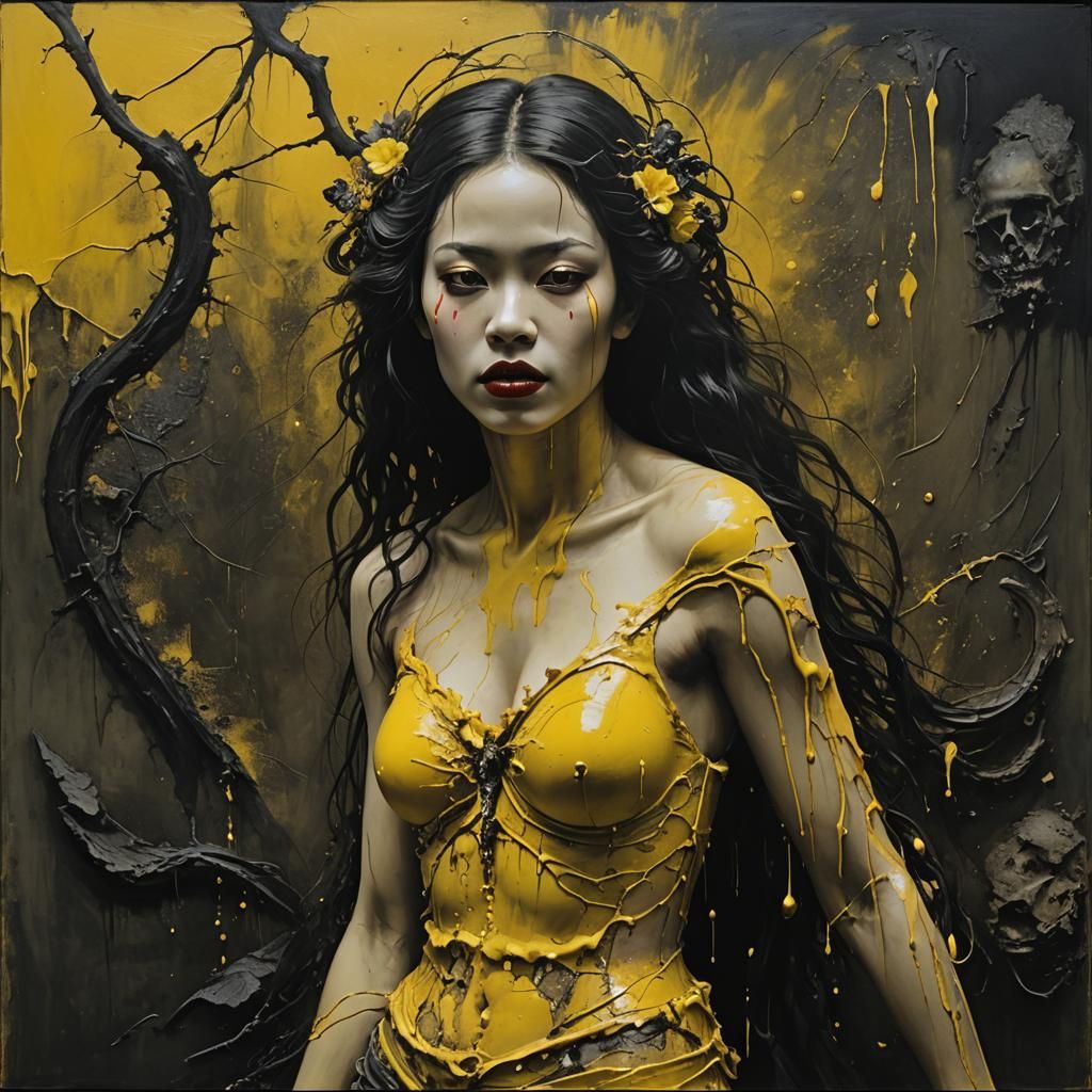 Ghostly Silhouette: Filipino Woman in Impasto Oil