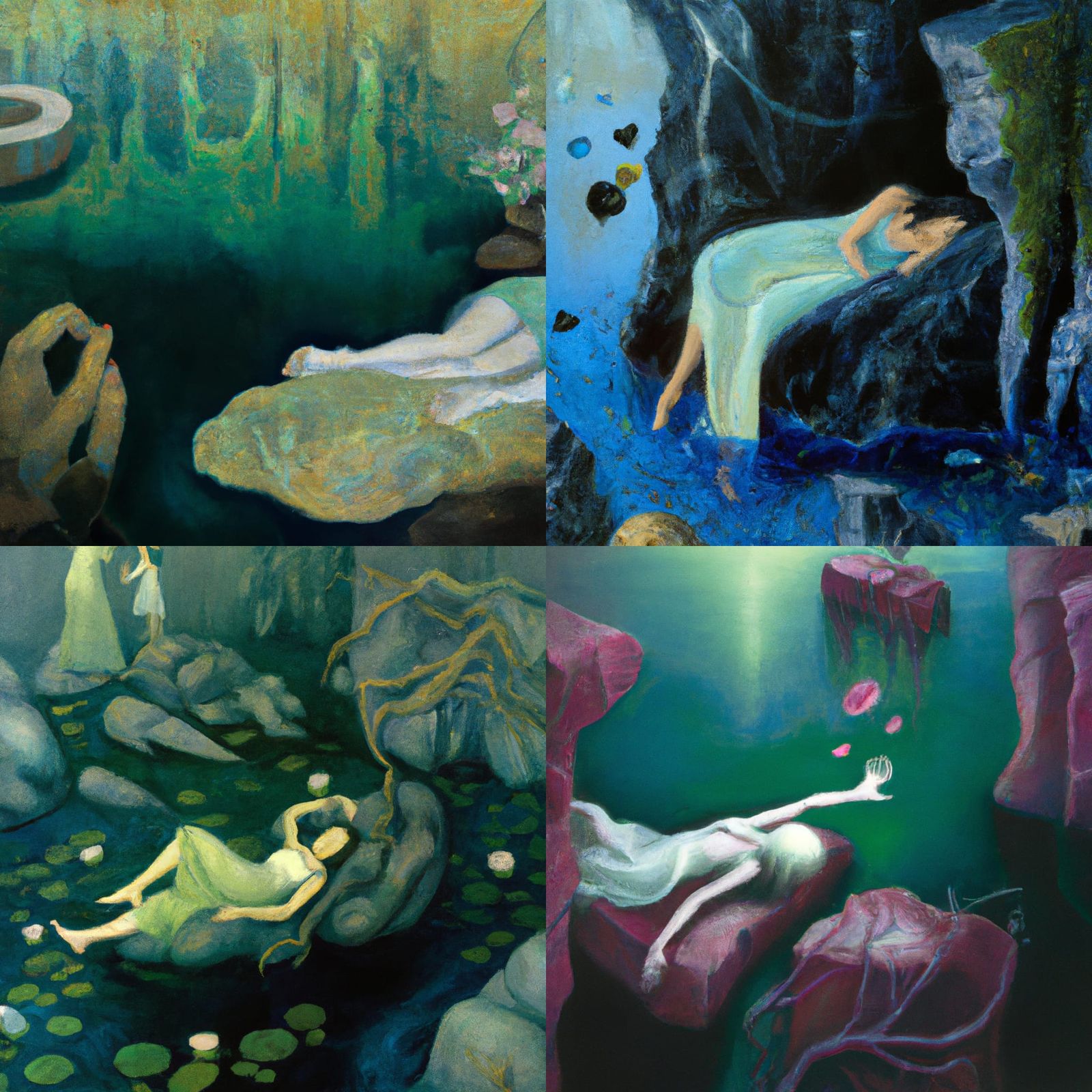 Woman in Emerald Pool: Beksinski and Casorati Style