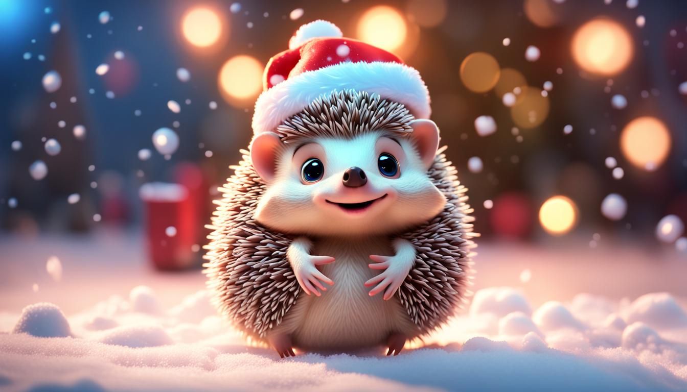 Cute Baby Hedgehog in Christmas Clothing, 3D Digital Art