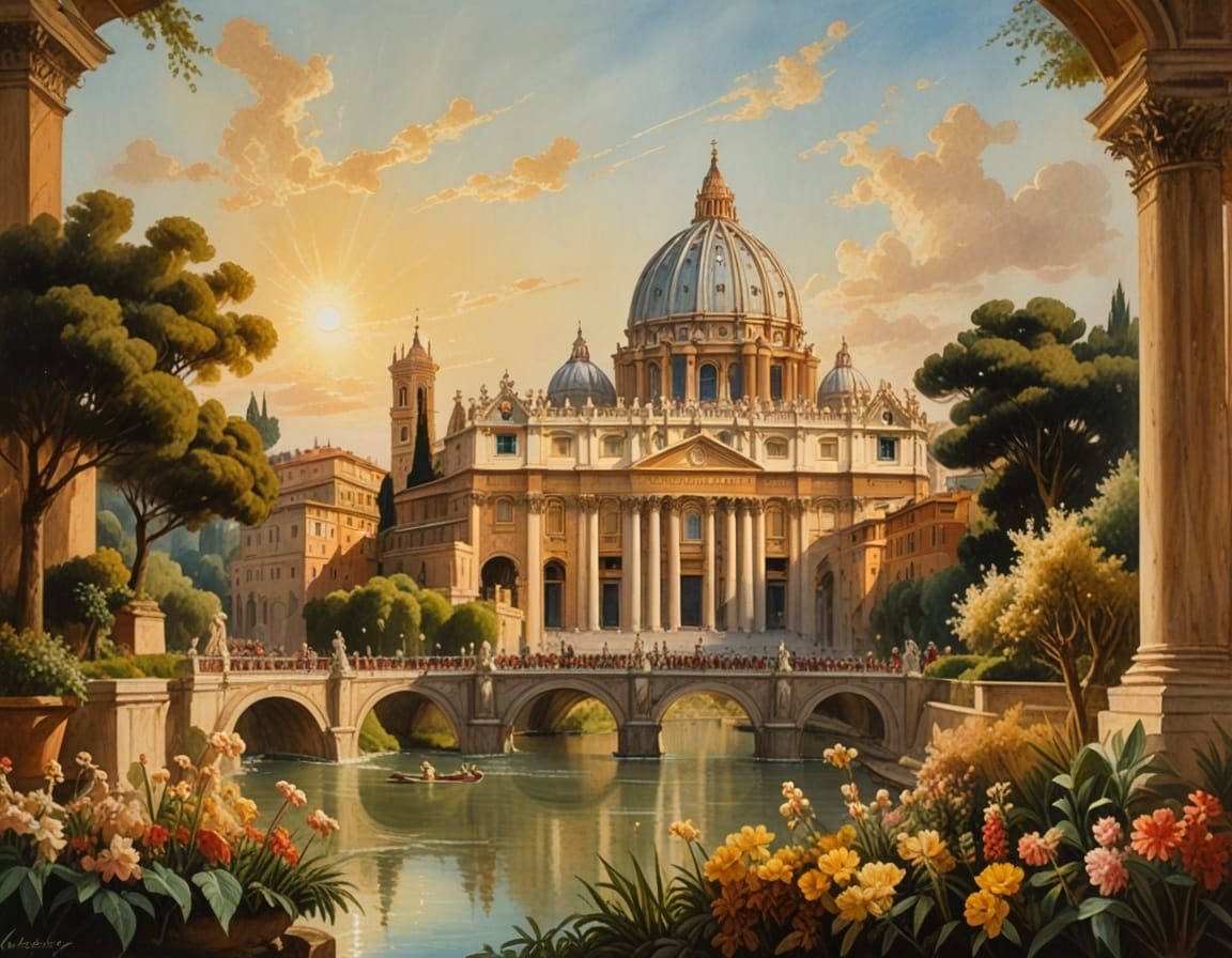 Renaissance St. Peter's Basilica in Golden Light