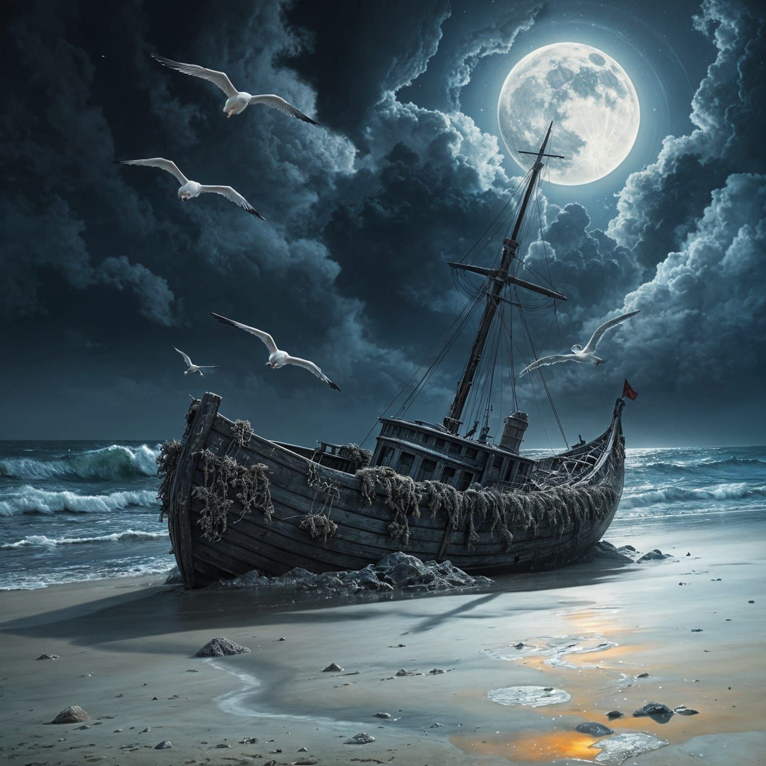 A Spectral Old Ghost Ship in Moonlit Splendor