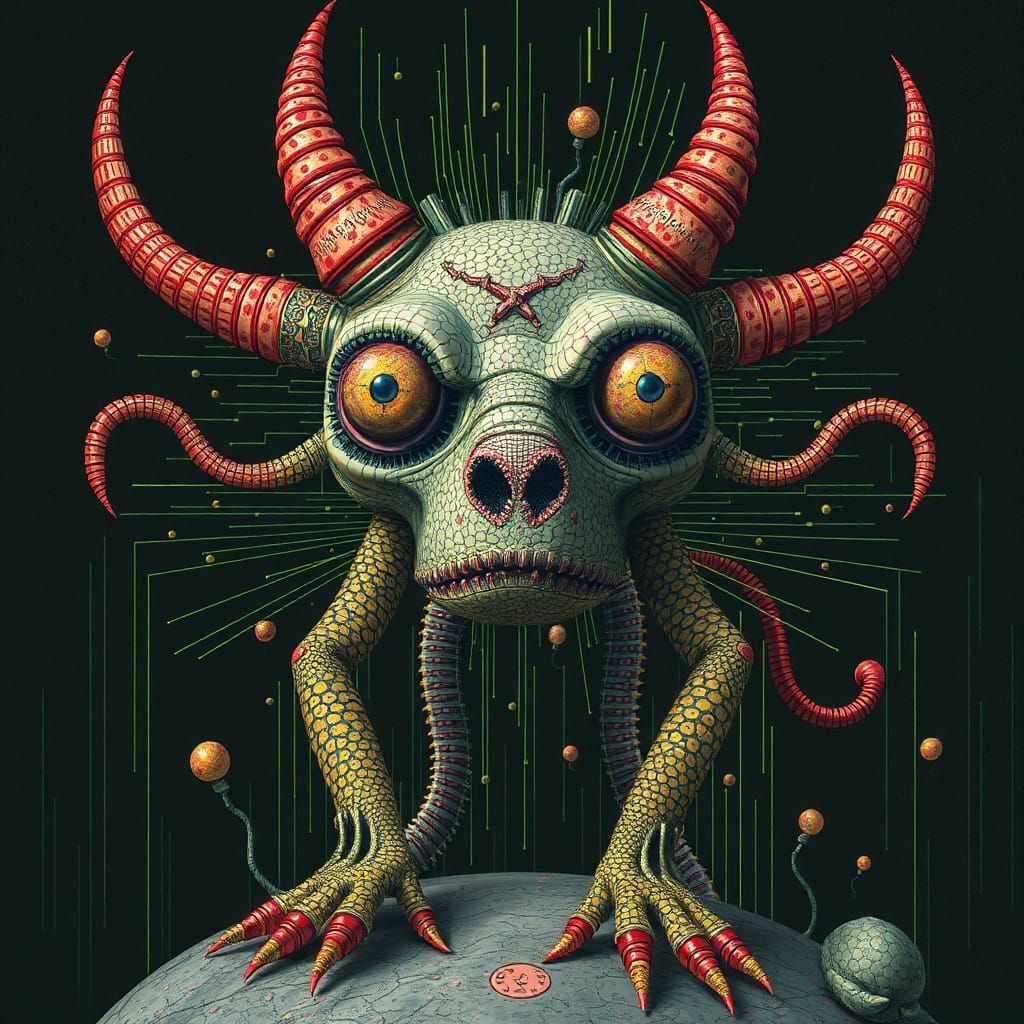 Surreal Glitch Creature in Pop Art Style