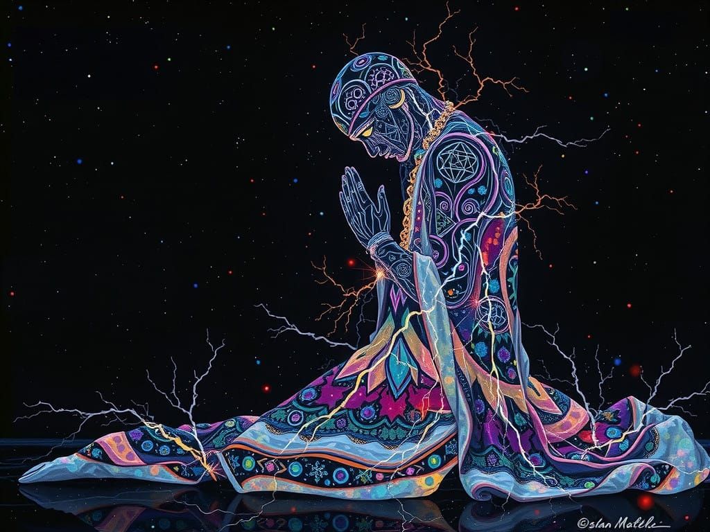 Cosmic Prayer Warrior Radiates Ethereal Grandeur