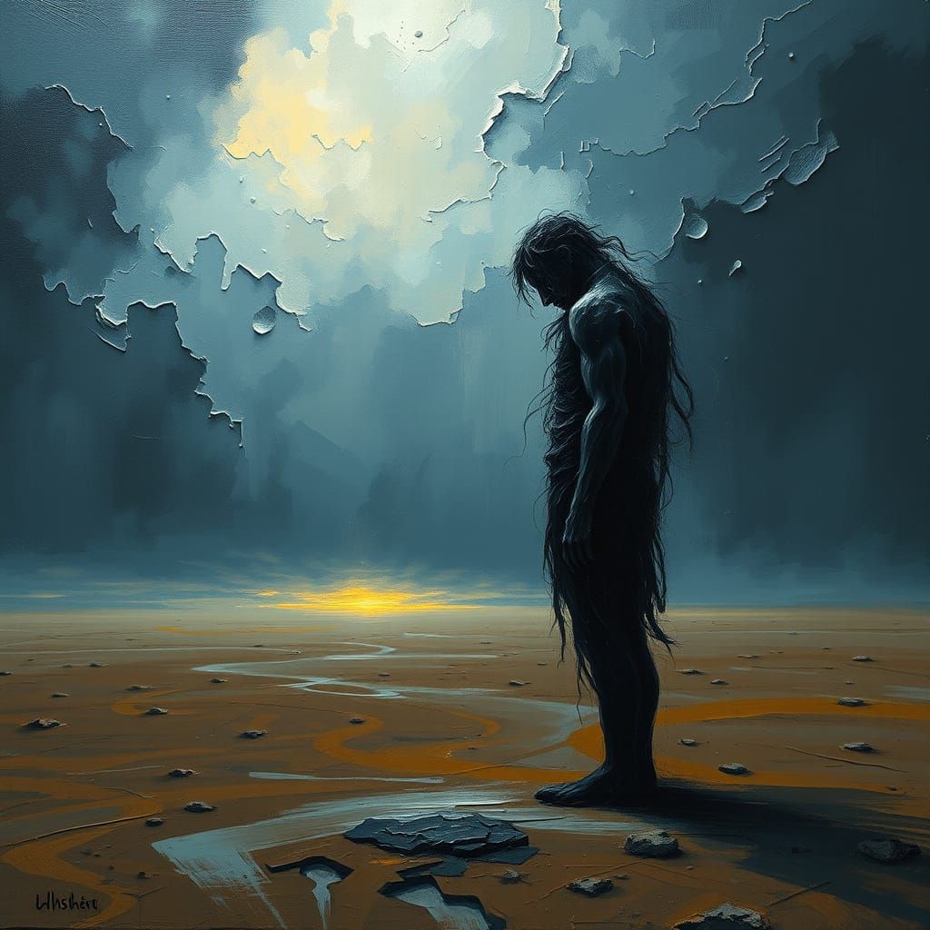 Abstract Expressionist Figure in Stormy Landscape