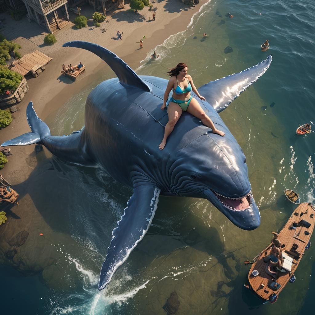 Woman Rides Whale: 3D Game Cinematic Render