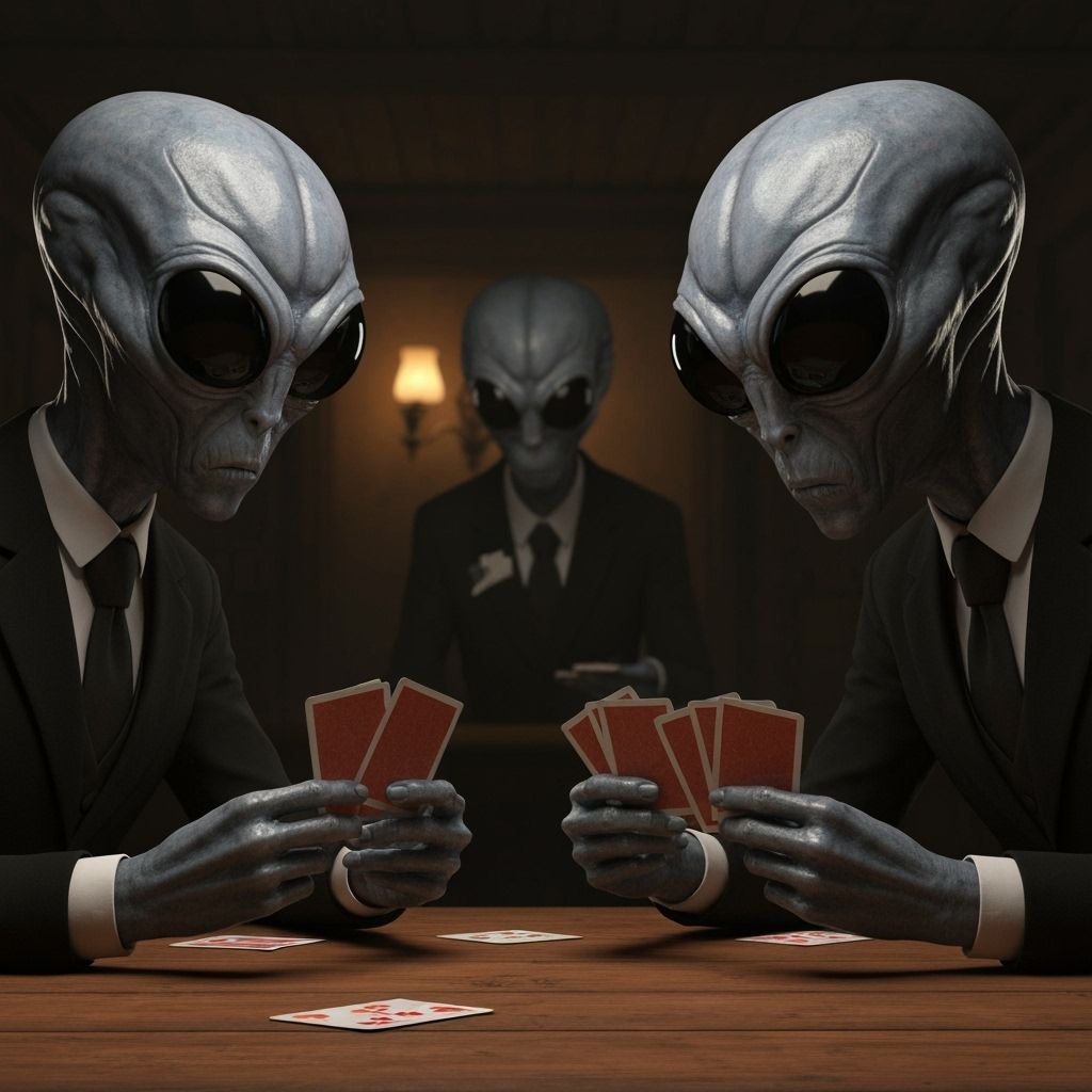 Gray Aliens Playing Cards in Photorealistic Style
