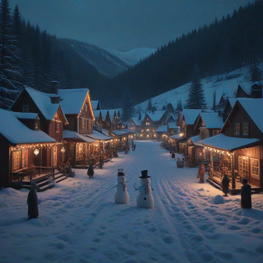 Magical Christmas Village Scene in Cinematic Film Style