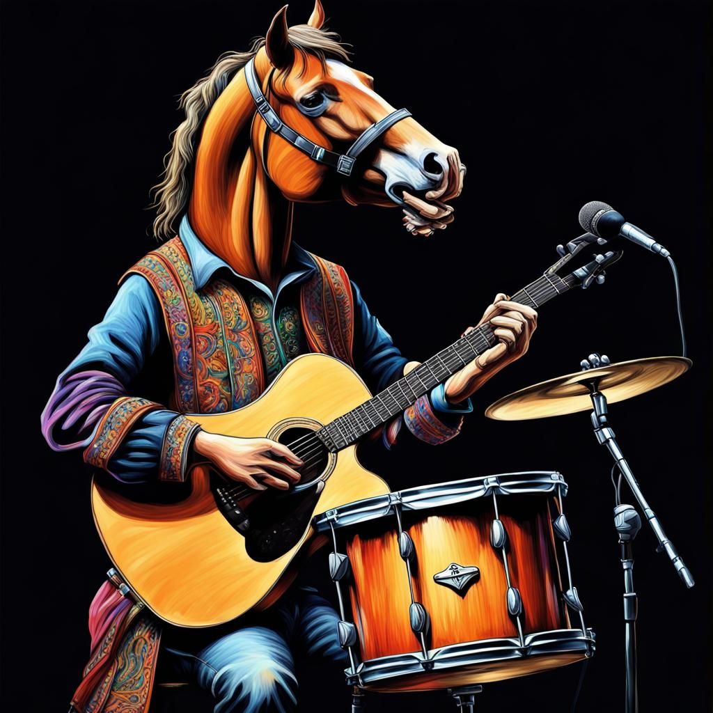 Horses Playing Music as a Band in Street Art Style