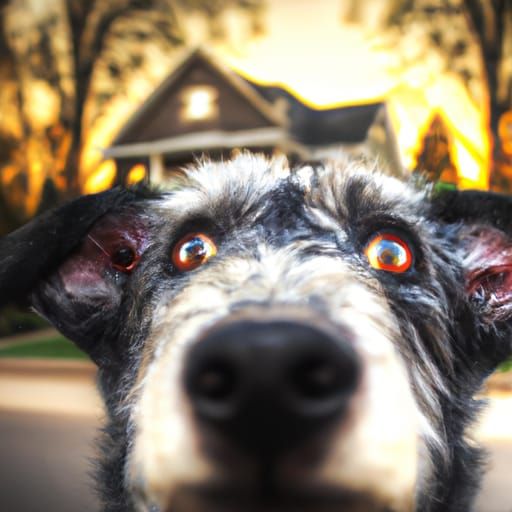 Hyperrealistic Devil-Headed Dog in Suburbia