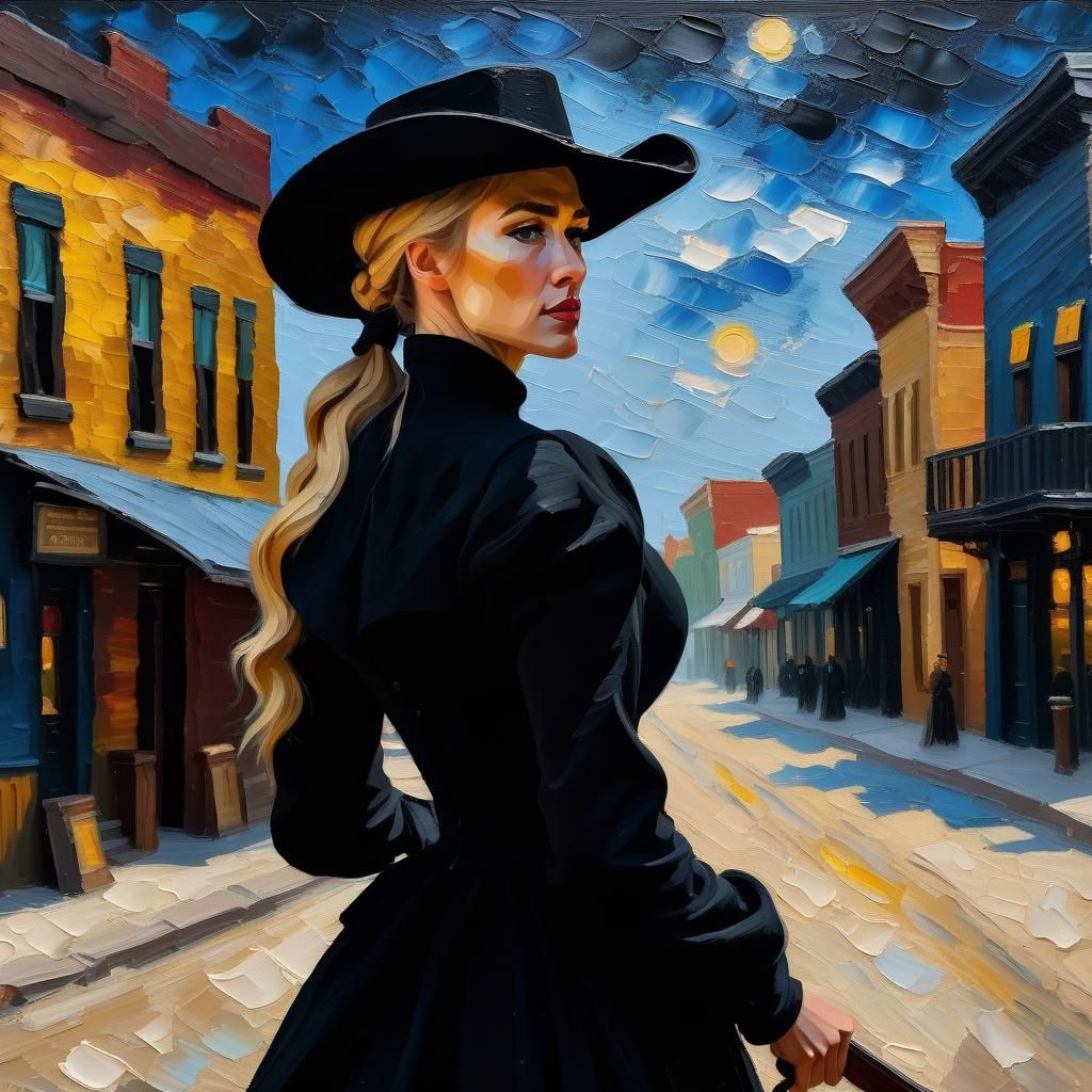 Woman Preaching in Western Town, Post-Impressionist Impasto