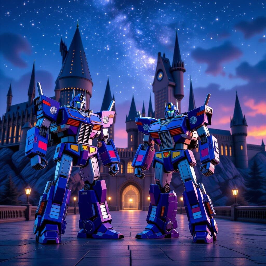 Optimus Prime and Bumblebee at Hogwarts Castle