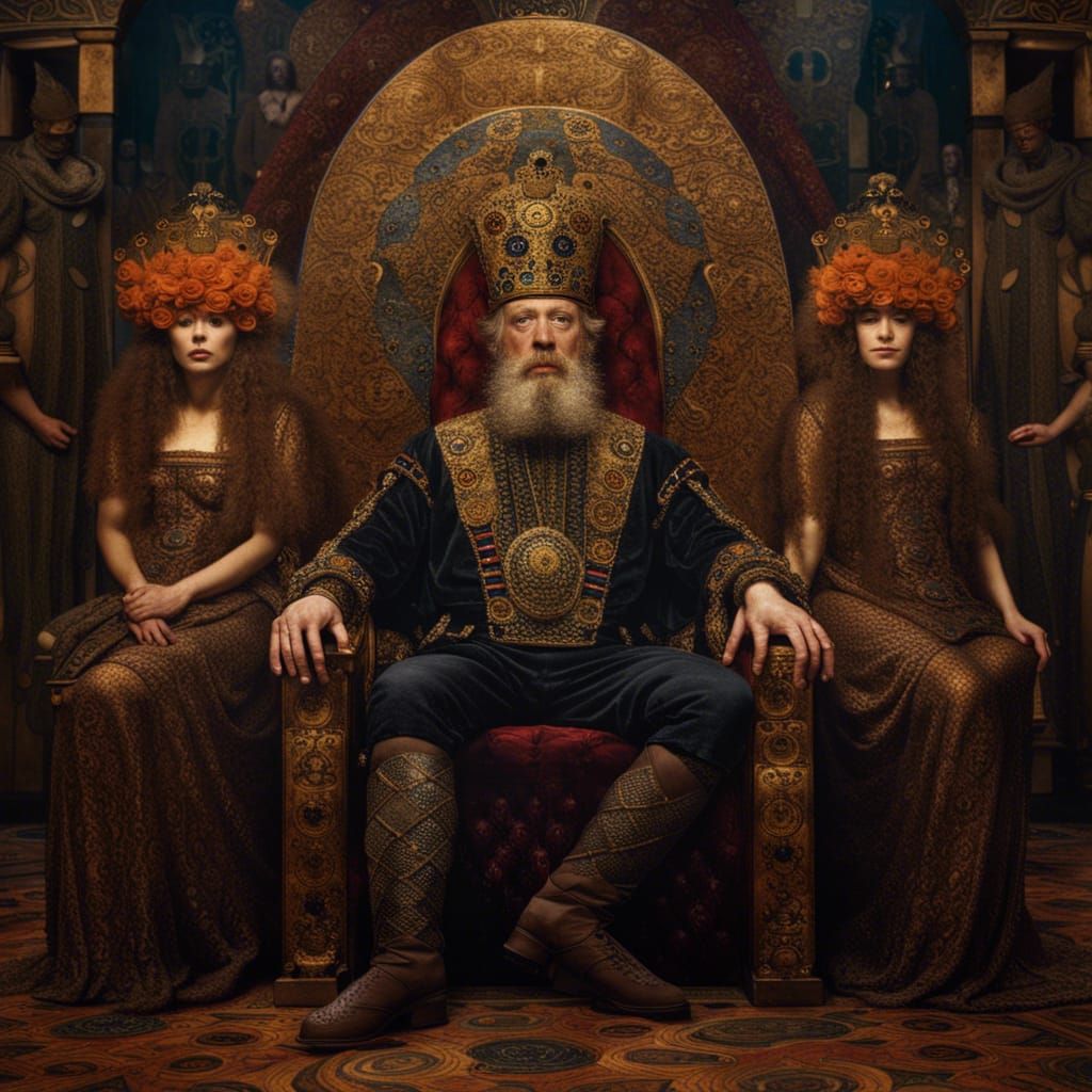 King on Throne in Klimt-Inspired Golden Art