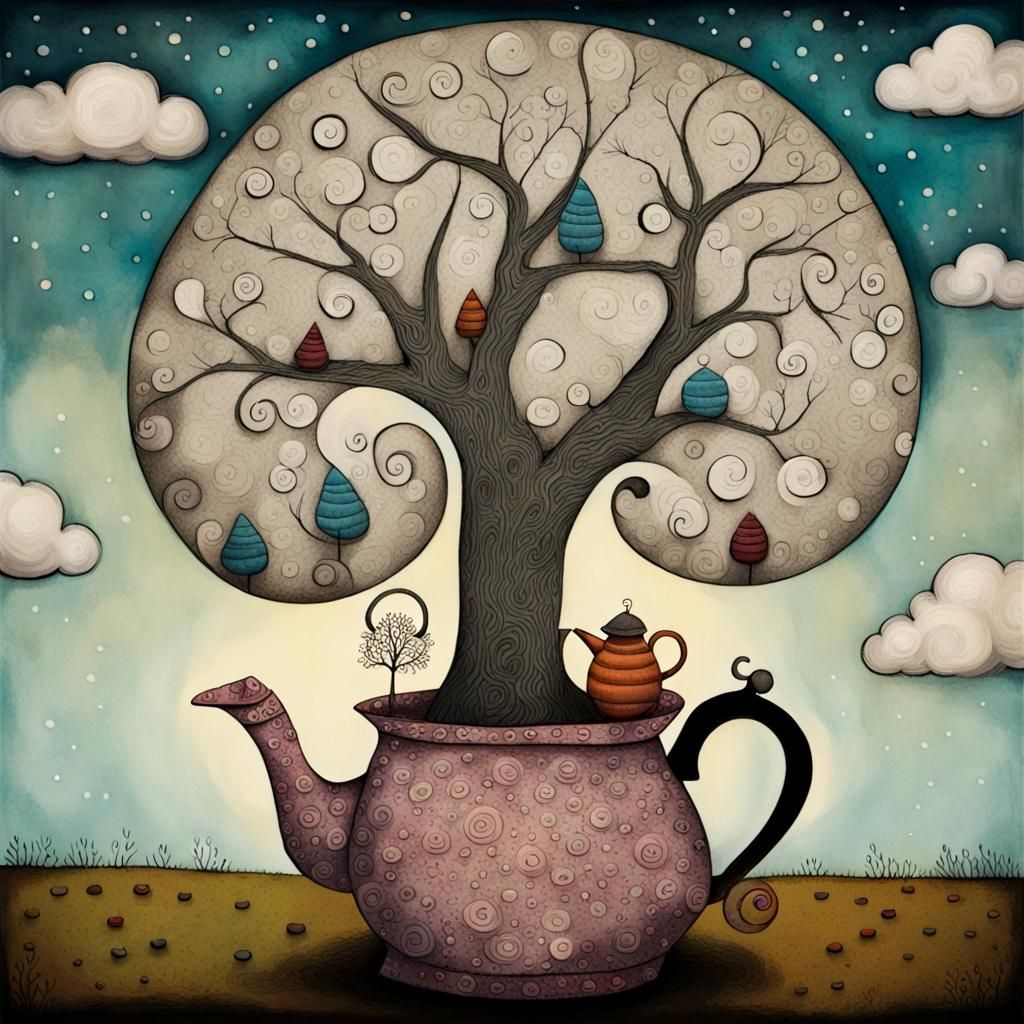 Tea Time Sprinkling Tree in Art Brut Style