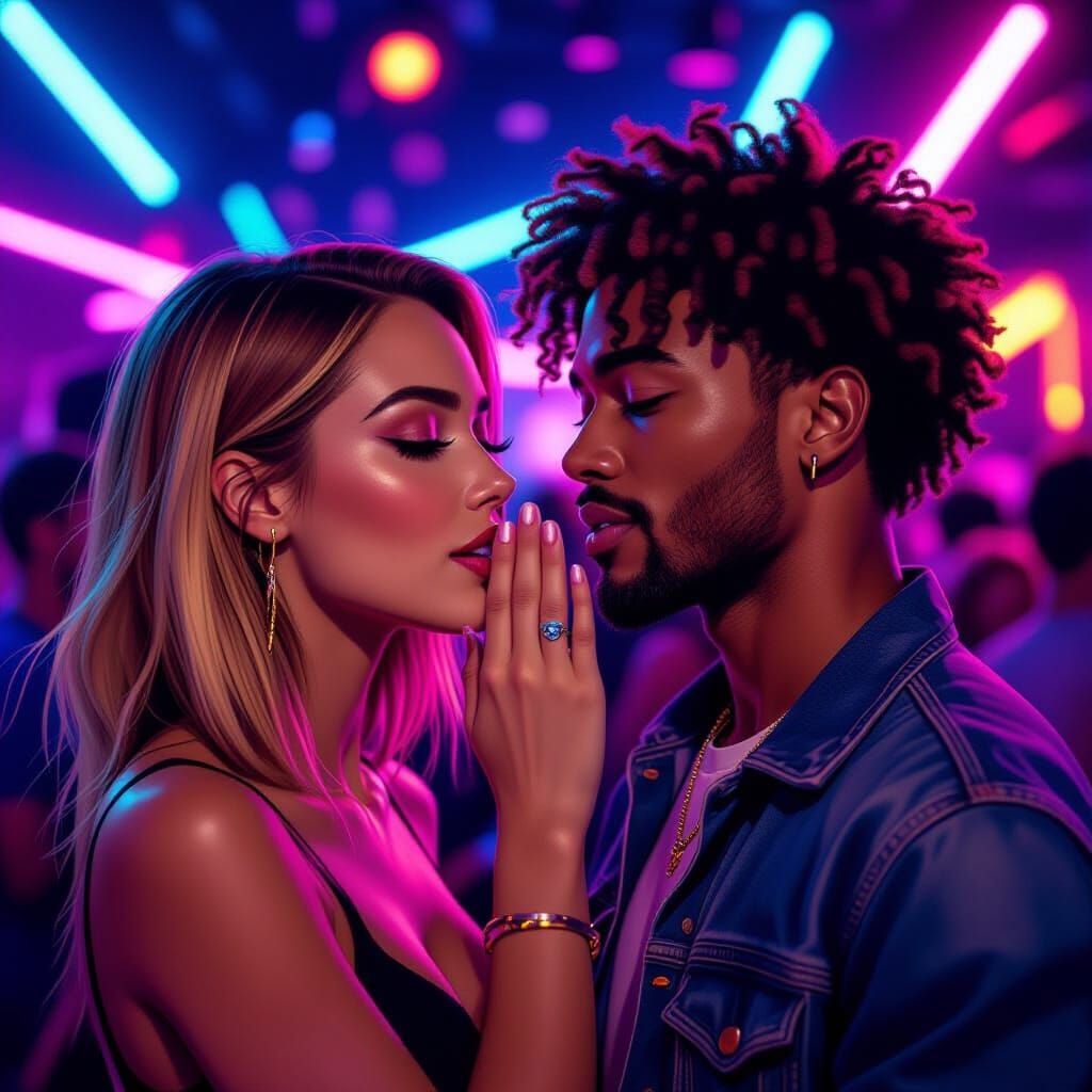 Amapiano Club Scene with Neon Strobes in Digital Art Style