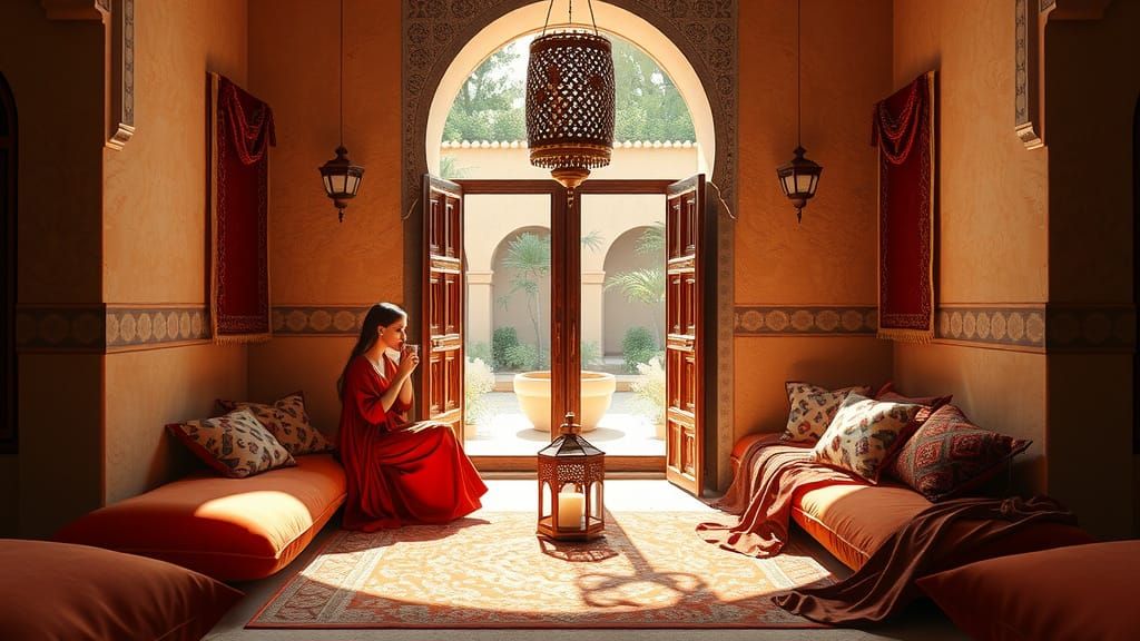 Serenity in Marrakesh: Elegant Women in a Richly Ornate Sanc...