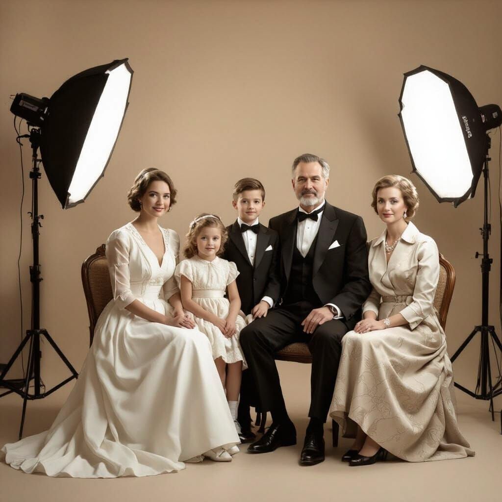 Classic Family Portrait in Sepia Tone, Vintage Photography S...