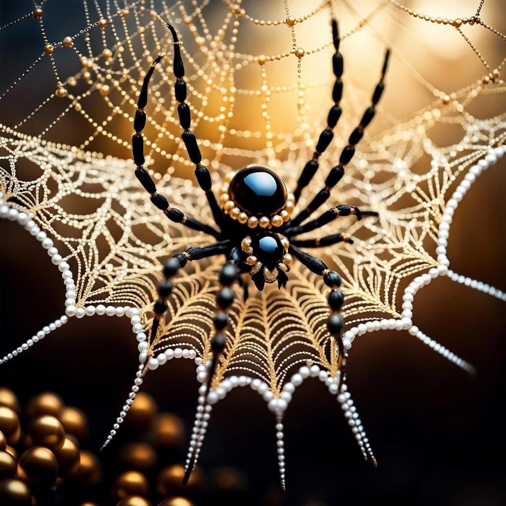 pearl-spider making a lace spiderweb
