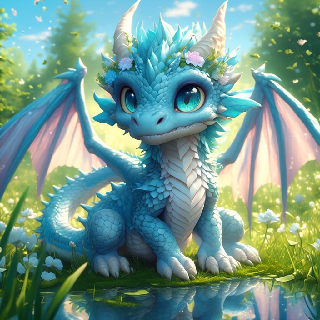 Adorable Chibi Blue Dragon in Anime Style