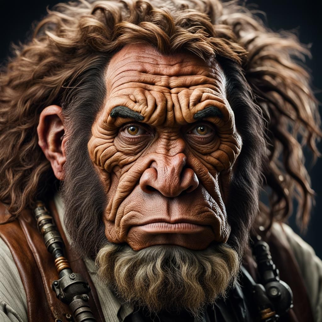 Steampunk Neanderthal Scientist: Detailed Photographic Portr...