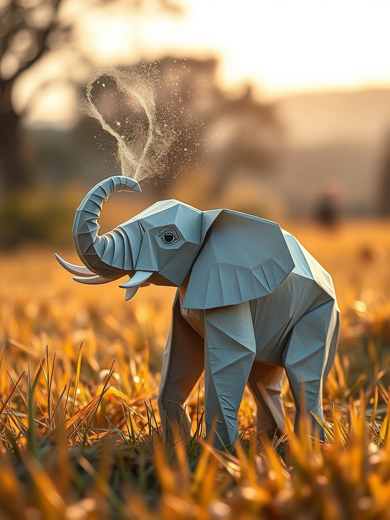 Origami Elephant Sprays Water in Savannah